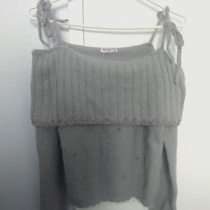 Beaded Off the Shoulder Knit with Ribbon Straps